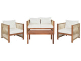 4 Seater Garden Sofa Light Wood Accacia with Beige Synthetic Rope 2 Seater Sofa Armchairs and Coffee Table Beliani