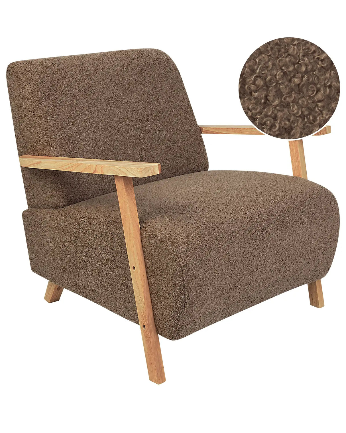 Armchair Brown Boucle Wooden Legs with Armrests Modern Minimalistic Living Room Beliani