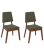 Set of 2 Dining Chairs Green Polyester Rubber Wood Dark Wood Upholstered Back and Seat Beliani