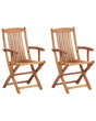 Set of 2 Garden Dining Chairs Light Wood Acacia Wood Frame Folding Rustic Design Beliani