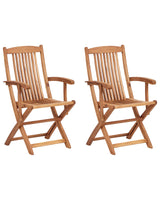 Set of 2 Garden Dining Chairs Light Wood Acacia Wood Frame Folding Rustic Design Beliani