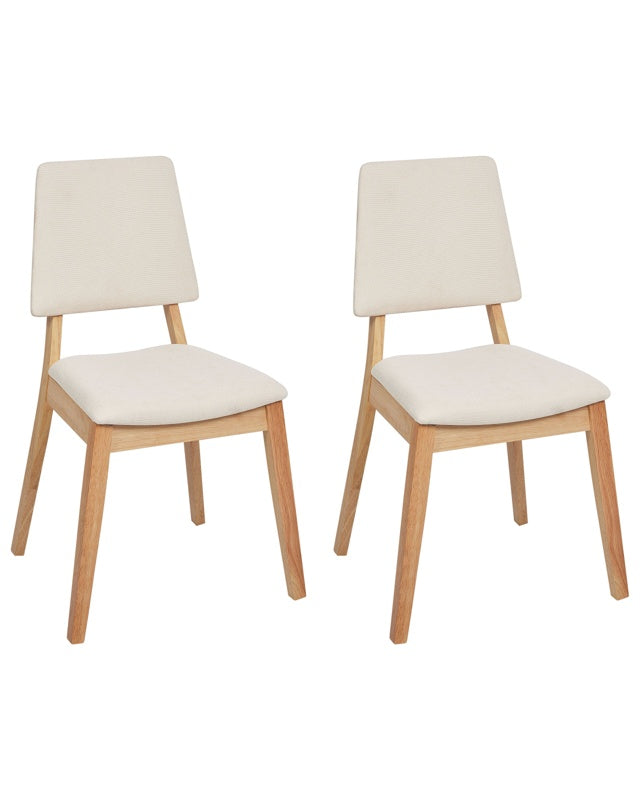 Set of 2 Dining Chairs Light Beige Polyester Rubber Wood Light Wood Upholstered Back and Seat Beliani