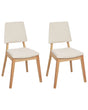 Set of 2 Dining Chairs Light Beige Polyester Rubber Wood Light Wood Upholstered Back and Seat Beliani