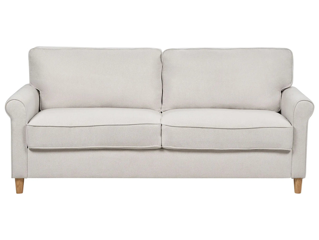 3 Seater Sofa Light Beige Fabric Wooden Frame Cushioned Seat Living Room Beliani