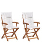 Set of 2 Garden Dining Chairs Light Wood with White Cushion Acacia Wood Frame Folding Rustic Design Beliani