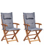 Set of 2 Garden Dining Chairs Light Wood with Grey Cushion Acacia Wood Frame Folding Rustic Design Beliani