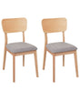 Set of 2 Dining Chairs Light Grey Rubberwood Polyester Upholstered Seat Light Wood Beliani