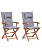 Set of 2 Garden Dining Chairs Light Wood with Grey Cushion Acacia Wood Frame Folding Rustic Design Beliani