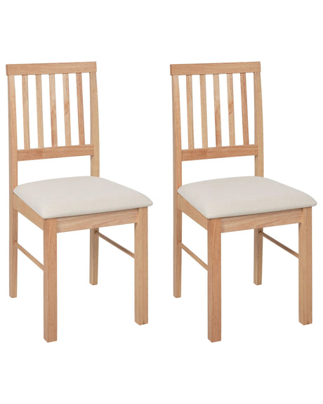 Set of 2 Dining Chairs Light Beige Polyester Rubber Wood Light Wood Upholstered Beliani