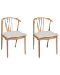 Set of 2 Dining Chairs Light Beige Rubberwood Polyester Upholstered Seat Light Wood Beliani