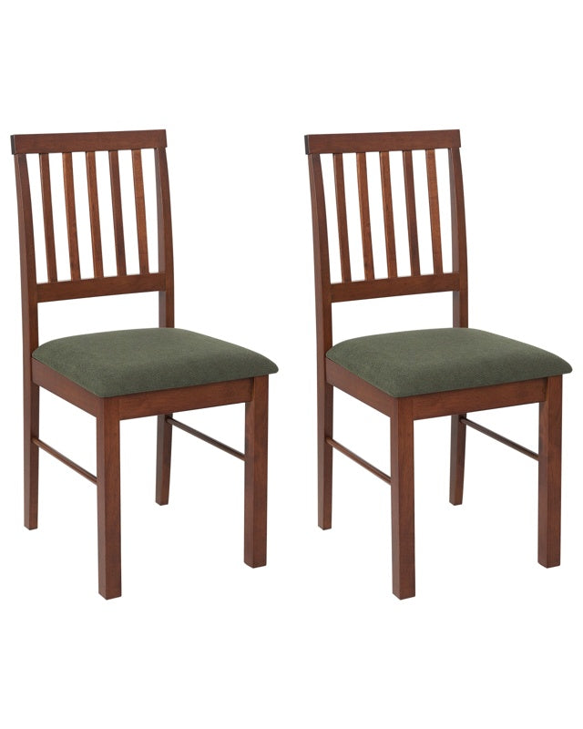 Set of 2 Dining Chairs Dark Green Polyester Rubber Wood Dark Wood Upholstered Beliani