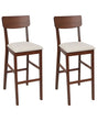 Set of 2 Bar Chairs Light Beige Rubberwood Polyester Upholstered Seat Dark Wood Beliani