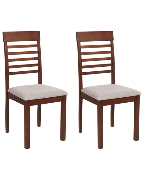 Set of 2 Dining Chairs Taupe Polyester Rubber Wood Dark Wood Upholstered Beliani