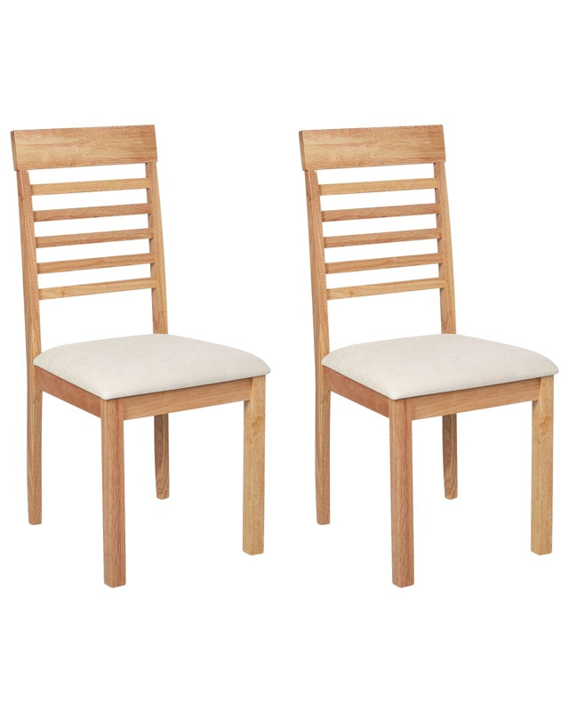 Set of 2 Dining Chairs Light Beige Polyester Rubber Wood Light Wood Upholstered Beliani