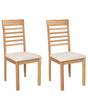 Set of 2 Dining Chairs Light Beige Polyester Rubber Wood Light Wood Upholstered Beliani