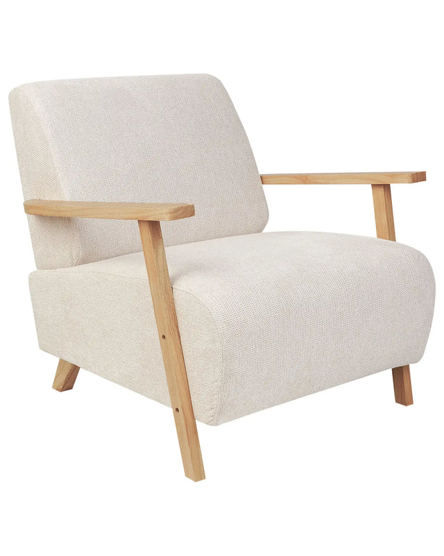 Armchair Light Beige Fabric Wooden Legs with Armrests Modern Minimalistic Living Room Beliani