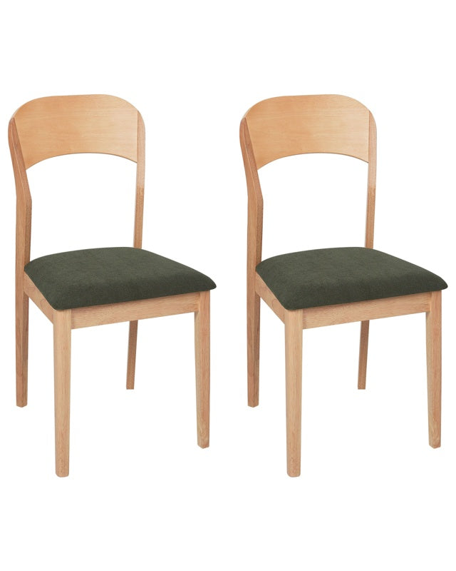 Set of 2 Dining Chairs Dark Green Fabric Polyester Rubber Wood Upholstered Light Wood Traditional Style Beliani