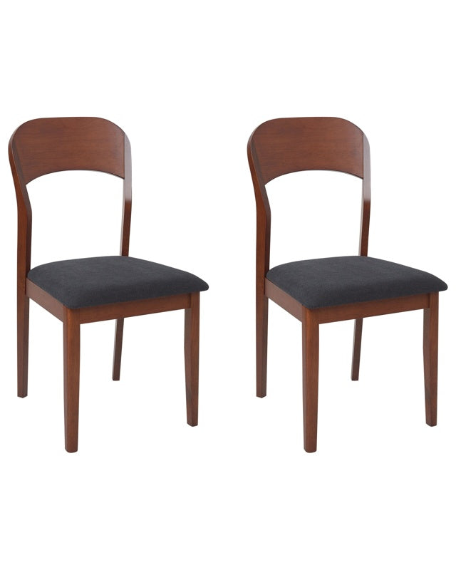 Set of 2 Dining Chairs Black Fabric Polyester Rubber Wood Upholstered Dark Wood Traditional Style Beliani