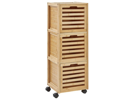 3- Drawer Bathroom Cabinet Light Wood Bamboo Rubber Wheels Bathroom Storage Beliani