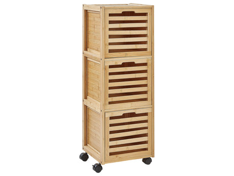 3- Drawer Bathroom Cabinet Light Brown Bamboo Rubber Wheels Bathroom Storage Beliani