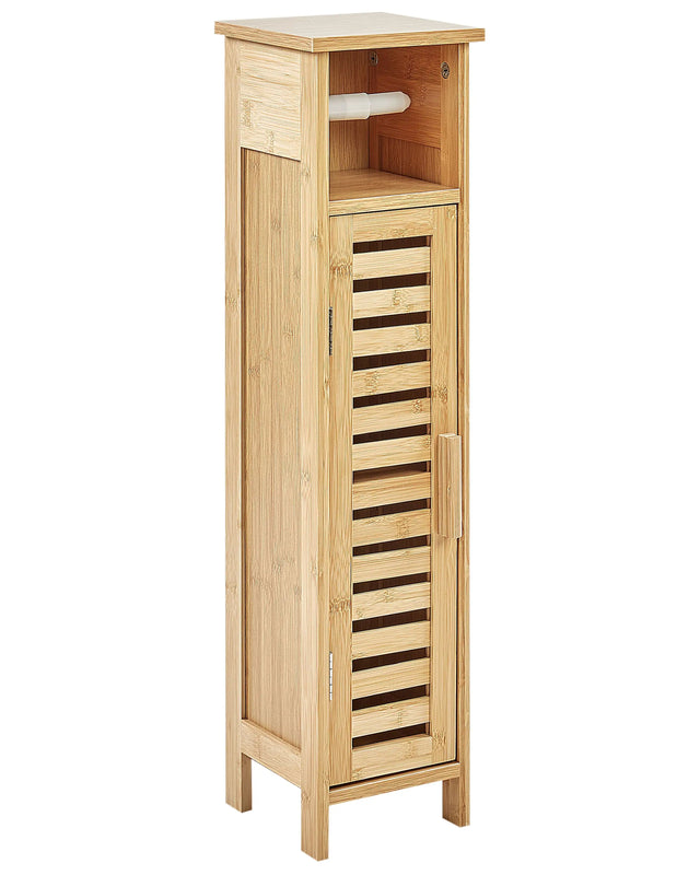 Toilet Paper Cabinet Light Wood Bamboo with Shelves and Door Minimalistic Beliani