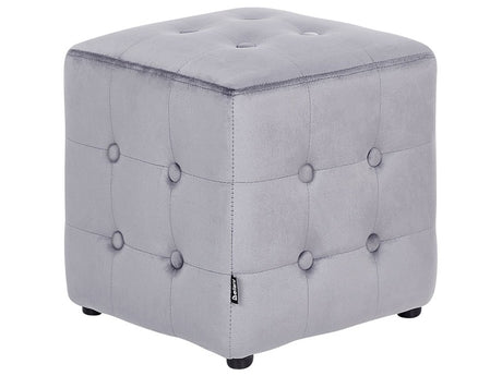 Footstool Grey Velvet Cube Pouffe Button Tufted Upholstery Beliani