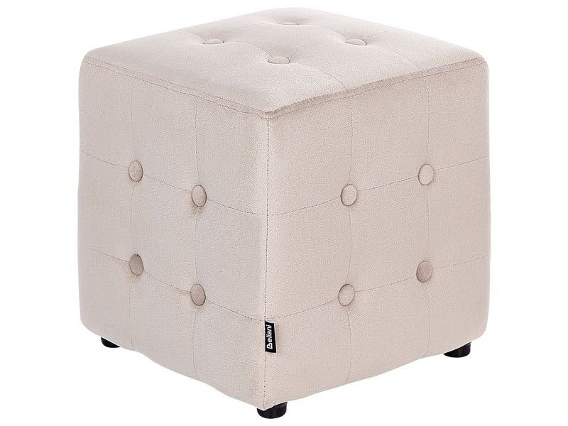 Footstool Light Beige Velvet Cube Pouffe Button Tufted Upholstery Beliani