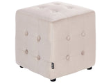 Footstool Light Beige Velvet Cube Pouffe Button Tufted Upholstery Beliani