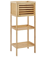 Bathroom Shelving Unit Bamboo Light Brown Short with Door 3 Shelves Beliani