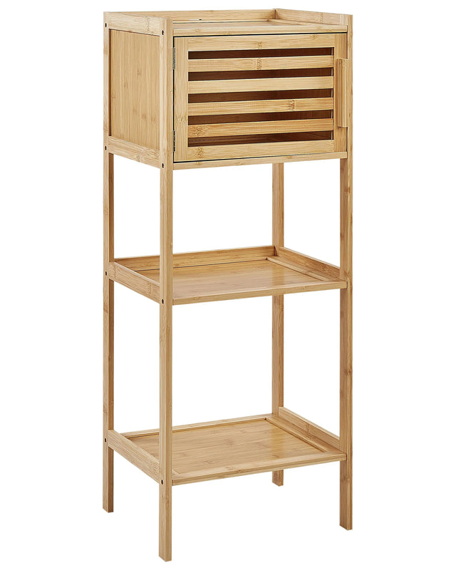 Bathroom Shelving Unit Bamboo Light Brown Short with Door 3 Shelves Beliani