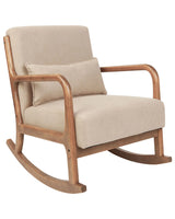Rocking Chair Beige Fabric Wooden Legs with Armrests and Cushion Classic Traditional Living Room Beliani