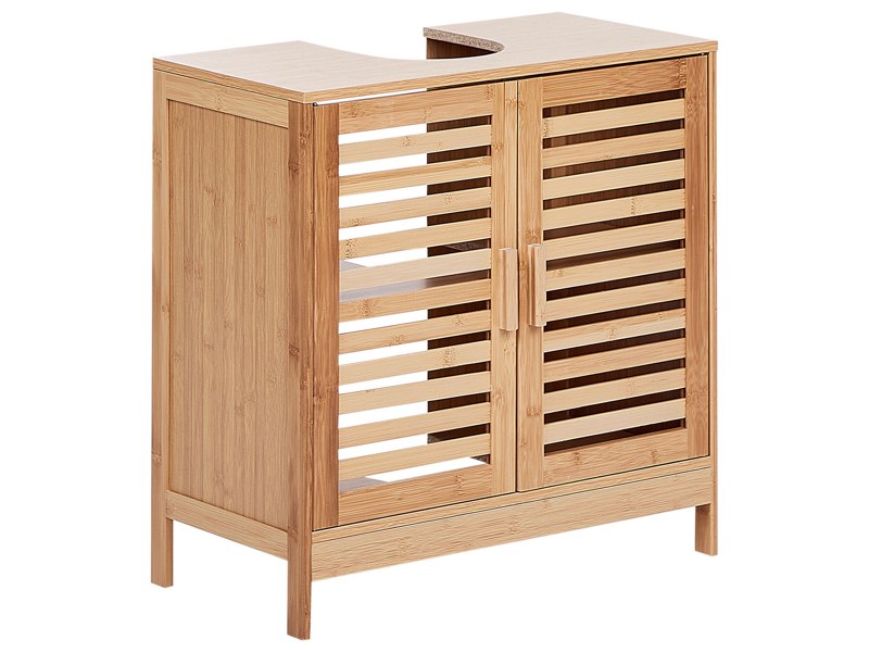 Washbasin Cabinet Bamboo Light Wood Bathroom Storage Minimalistic Beliani