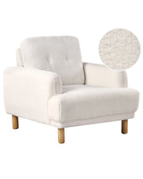 Armchair White Boucle Fabric Wooden Legs Retro Minimalistic Living Room Furniture Beliani