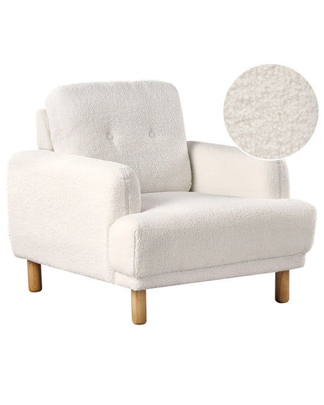 Armchair White Boucle Fabric Wooden Legs Retro Minimalistic Living Room Furniture Beliani