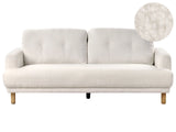 3 Seater Sofa White Boucle Fabric Wooden Legs Loveseat Couch Retro Minimalistic Living Room Furniture Beliani