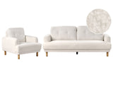 Living Room Set 3 Seater Sofa Armchair White Boucle Fabric Wooden Legs Loveseat Couch Retro Minimalistic Living Room Furniture Beliani