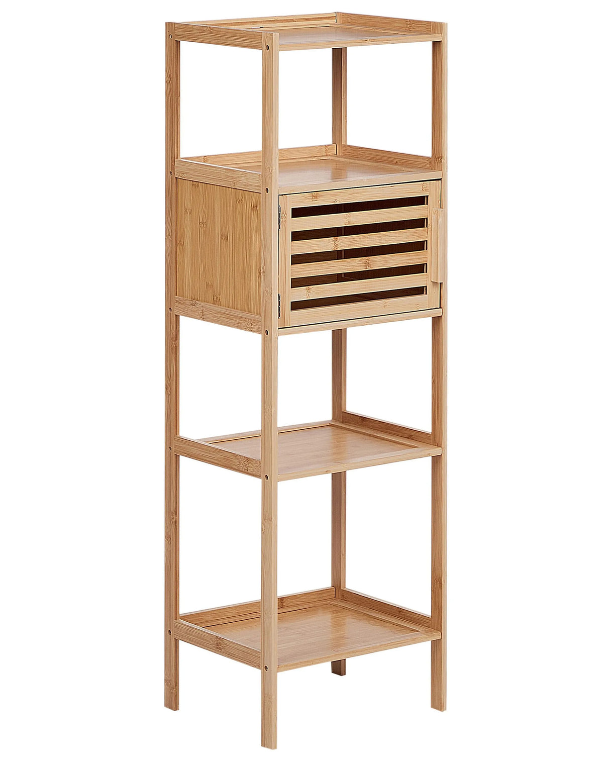 Bathroom Shelving Unit  Bamboo Light Brown Bathroom Storage 4 Shelves 1 Door Beliani