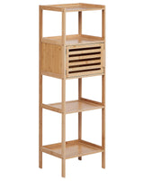 Bathroom Shelving Unit  Bamboo Light Brown Bathroom Storage 4 Shelves 1 Door Beliani