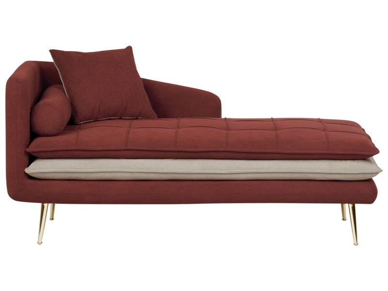 Chaise Lounge Red Fabric Left Hand Tufted Buttoned Thickly Padded with Cushions Left Hand Living Room Furniture Beliani