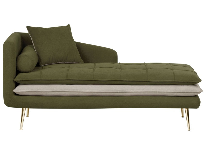 Chaise Lounge Green Fabric Left Hand Tufted Buttoned Thickly Padded with Cushions Left Hand Living Room Furniture Beliani