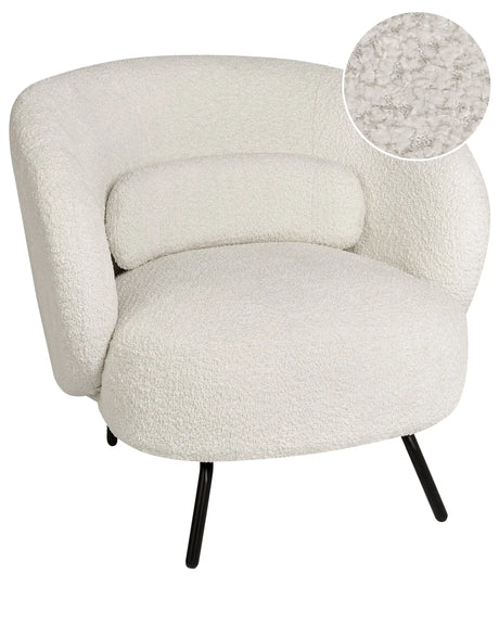 Armchair White Boucle Fabric Soft Nubby Black Legs Curved Backrest Retro Glam Art Decor Style Beliani