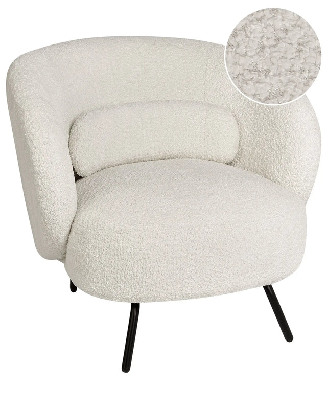 Armchair White Boucle Fabric Soft Nubby Black Legs Curved Backrest Retro Glam Art Decor Style Beliani