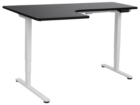 Electrically Adjustable Left Corner Desk Black Tabletop White Steel Frame 160 x 59 cm Sit and Stand L-Shaped Modern Design Beliani