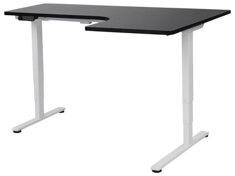 Electrically Adjustable Right Corner Desk Black Tabletop White Steel Frame 160 x 59 cm Sit and Stand L-Shaped Modern Design Beliani