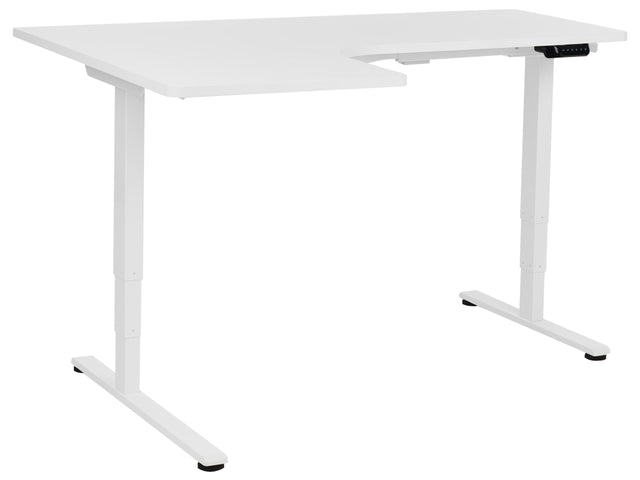 Electrically Adjustable Left Corner Desk White Tabletop White Steel Frame 160 x 59 cm Sit and Stand L-Shaped Modern Design Beliani
