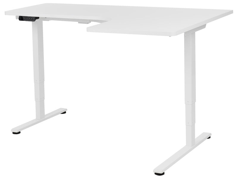 Electrically Adjustable Right Corner Desk White Tabletop White Steel Frame 160 x 59 cm Sit and Stand L-Shaped Modern Design Beliani