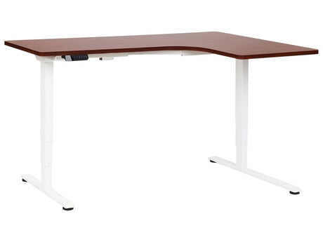 Electrically Adjustable Right Corner Desk White Tabletop White Steel Frame 160 x 59 cm Sit and Stand L-Shaped Modern Design Beliani