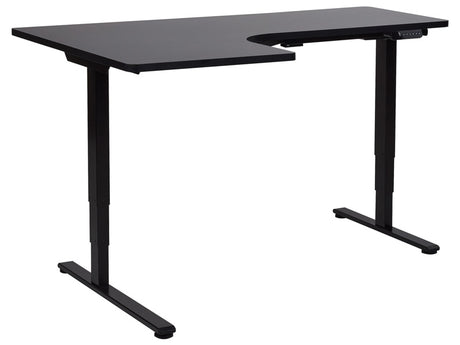 Electrically Adjustable Left Corner Desk Black Tabletop Black Steel Frame 160 x 59 cm Sit and Stand L-Shaped Modern Design Beliani