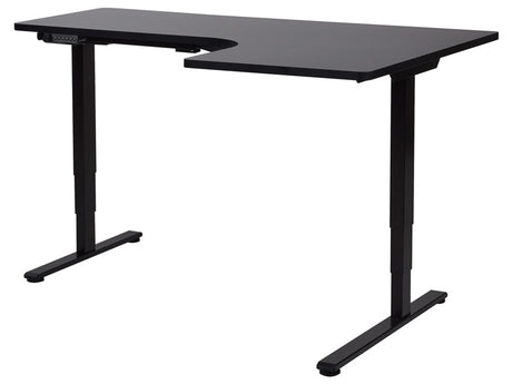 Electrically Adjustable Left Corner Desk Black Tabletop Black Steel Frame 160 x 59 cm Sit and Stand L-Shaped Modern Design Beliani