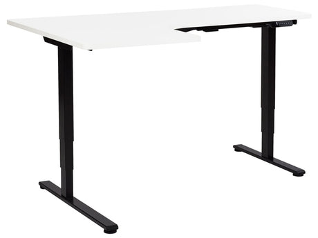 Electrically Adjustable Left Corner Desk White Tabletop Black Steel Frame 160 x 59 cm Sit and Stand L-Shaped Modern Design Beliani